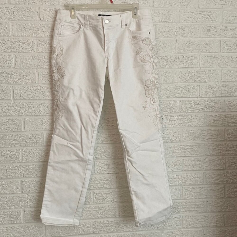 WHBM white embroidered crop slim ankle jeans size 8 R